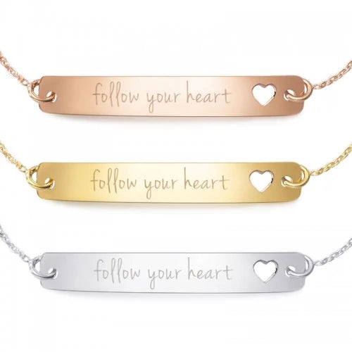 Armband mit Gravur "follow your heart" - 925 Sterlingsilber | Rückseite individuell gravierbar