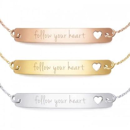 Armband mit Gravur "follow your heart" - 925 Sterlingsilber | Rückseite individuell gravierbar