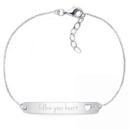 Armband mit Gravur "follow your heart" - 925 Sterlingsilber | Rückseite individuell gravierbar