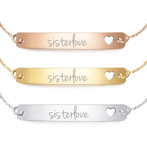 Armband mit Gravur "sisterlove" - 925 Sterlingsilber | Rückseite individuell gravierbar