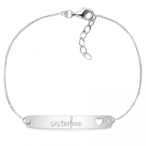 Armband mit Gravur "sisterlove" - 925 Sterlingsilber | Rückseite individuell gravierbar