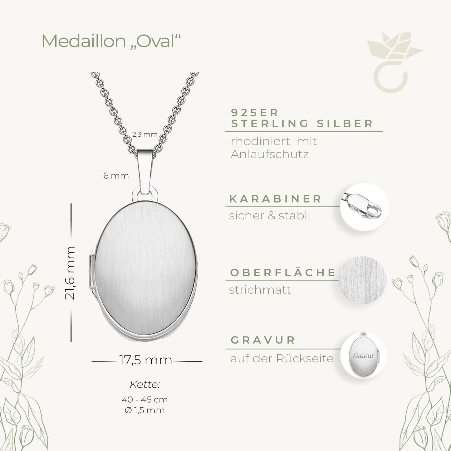 AMOONIC Medaillon "Oval" Kette mit Amulett - Anhänger zum Öffnen für Bilder