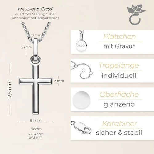 AMOONIC Kreuz Kette "Cross" Kreuzanhänger - Kinder-Schmuck (individuell anpassbare Halskettenlänge)