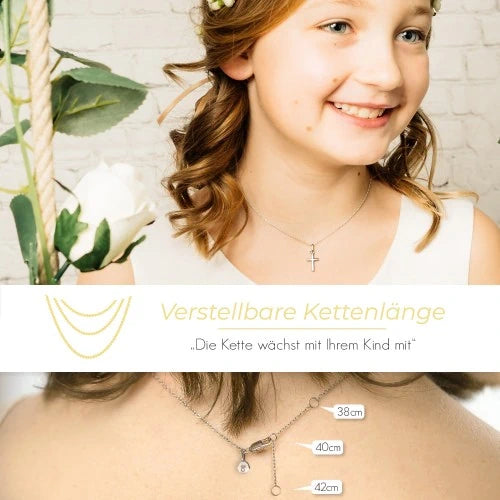 AMOONIC Kreuz Kette "Cross" Kreuzanhänger - Kinder-Schmuck (individuell anpassbare Halskettenlänge)