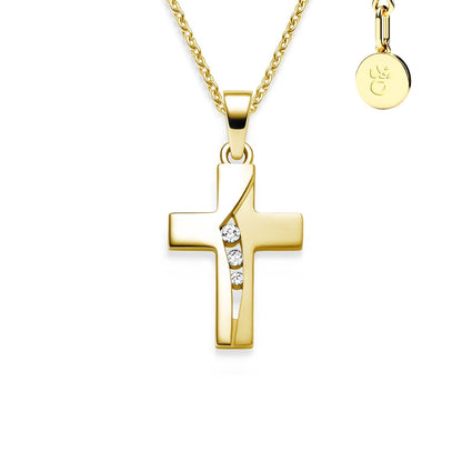 AMOONIC Kreuz Kette "Belief" Kreuzanhänger mit 3 Zirkonia Steinen - Kinder-Schmuck (individuell anpassbare Halskettenlänge)