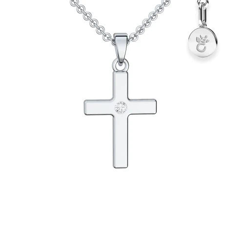 AMOONIC Kreuz Kette "Receive" Kreuzanhänger mit Zirkonia Stein - Kinder-Schmuck (individuell anpassbare Halskettenlänge)