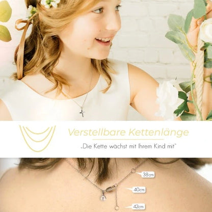 AMOONIC Kreuz Kette "Receive" Kreuzanhänger mit Zirkonia Stein - Kinder-Schmuck (individuell anpassbare Halskettenlänge)