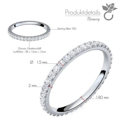 AMOONIC Verlobungsring "Memory" funkelnder Memoryring mit 38 Zirkonia Steinen