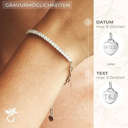 AMOONIC Armband "Mixed" mit Zirkonia Steinen & gravierbaren Herzanhänger