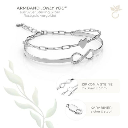 AMOONIC Infinity Armband "Only you" mit Zirkonia - gravierbares Infinity-Herz-Armband