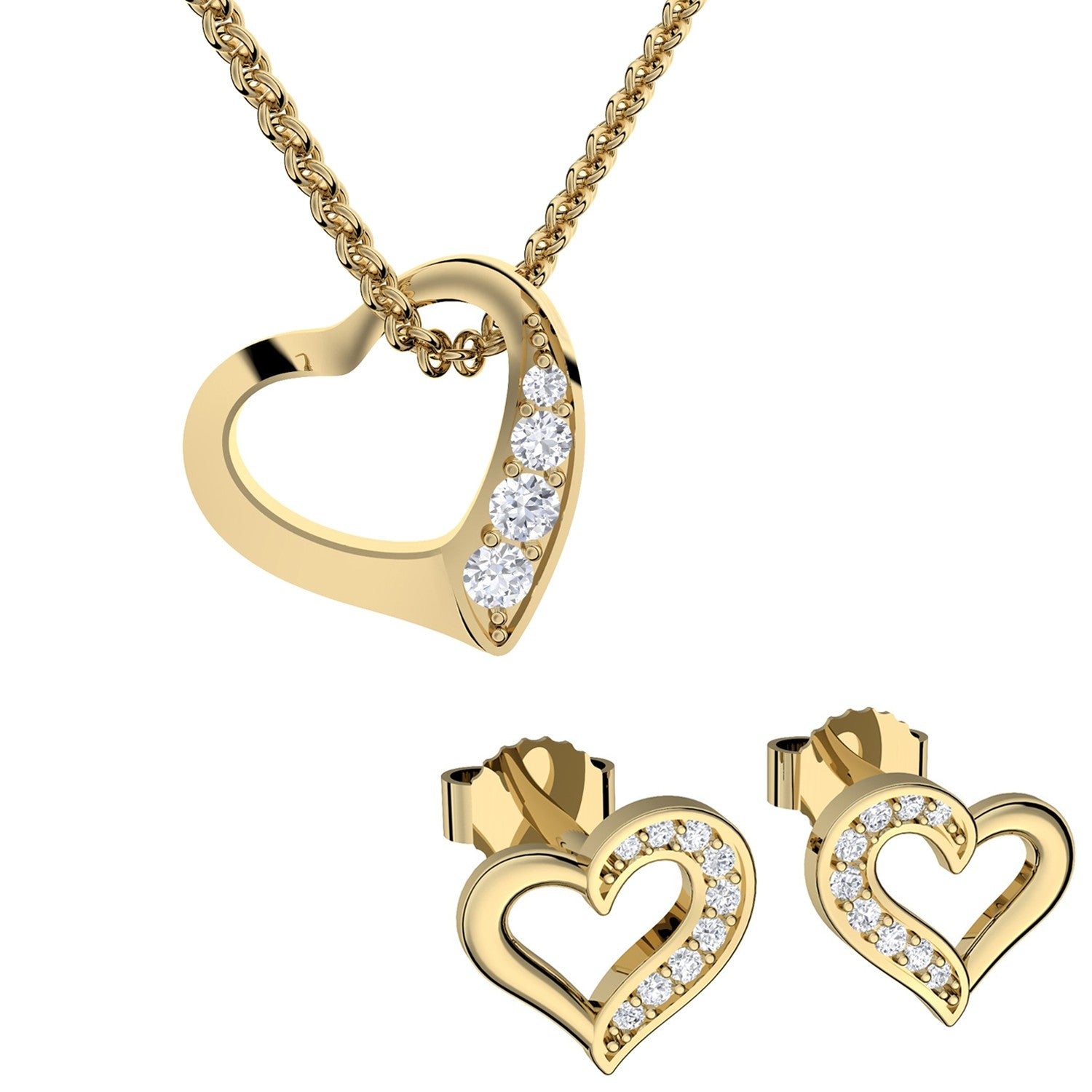 AMOONIC Brautschmuck "Heartbeat" Schmuck-Set bestehend aus Herzkette und Herz-Ohrsteckern mit Zirkonia Steinen