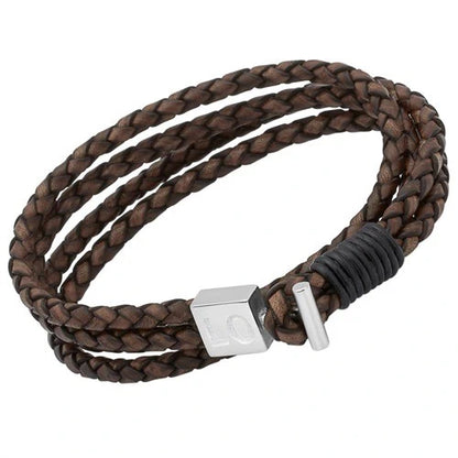 Vierreihiges Lederarmband in Braun, gravierbar