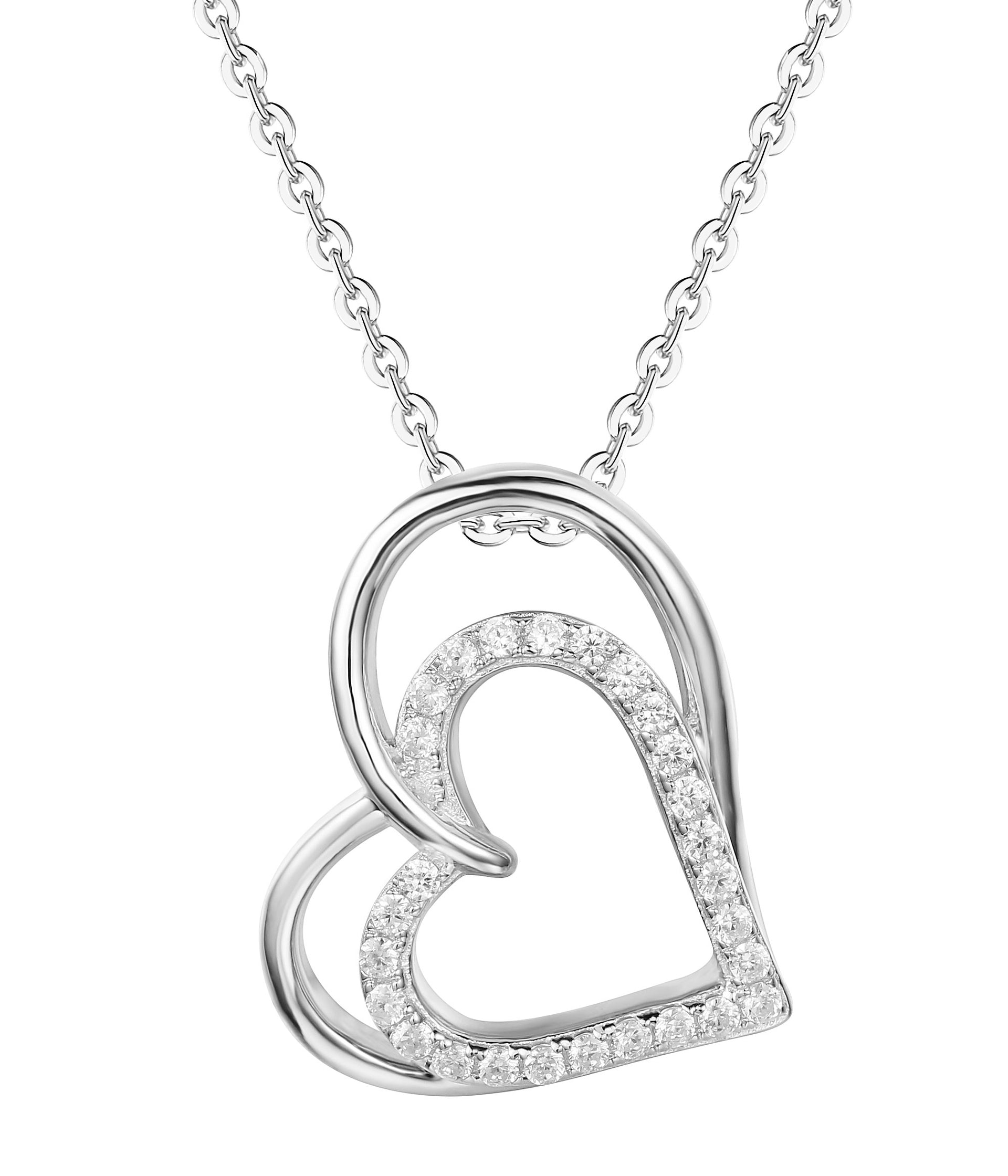 Muttertagsgeschenk - Halskette Double Heart - 925 Sterlingsilber