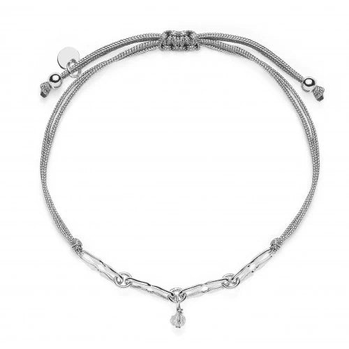 Stoffarmband Dreamy Elegance mit Glasperle - 925 Sterlingsilber