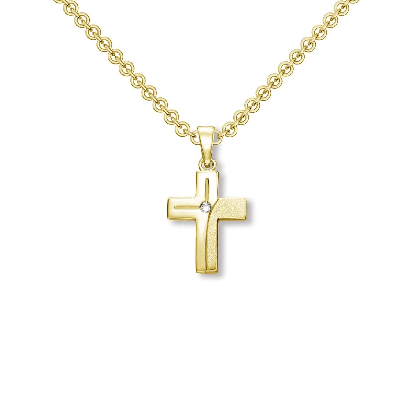 AMOONIC Kreuz Kette "Aurora" Kreuzanhänger mit Zirkonia Stein - Kinder-Schmuck (individuell anpassbare Halskettenlänge)