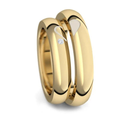 AMOONIC Eheringe "Devotion" Paarringe (Ring-Set) romantisch mit Herzhälften und Zirkonia - Material frei wählbar