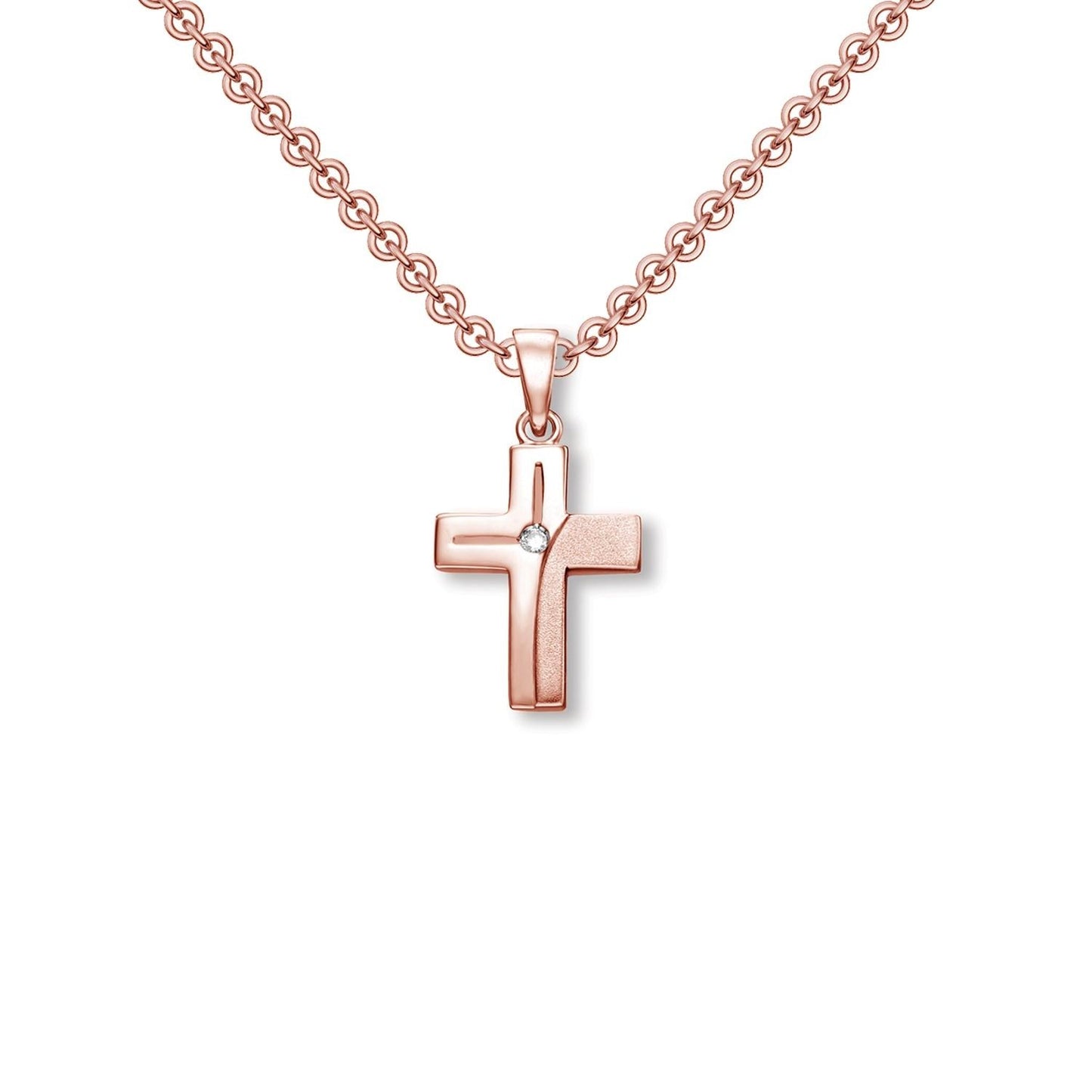 AMOONIC Kreuz Kette "Aurora" Kreuzanhänger mit Zirkonia Stein - Kinder-Schmuck (individuell anpassbare Halskettenlänge)