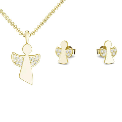 AMOONIC Engel-Set "Angels Love" Schutzengel - Talisman - Kinder-Schmuck-Set bestehend aus einer Kette und Ohrsteckern mit Zirkonia Steinen (individuell anpassbare Halskettenlänge)