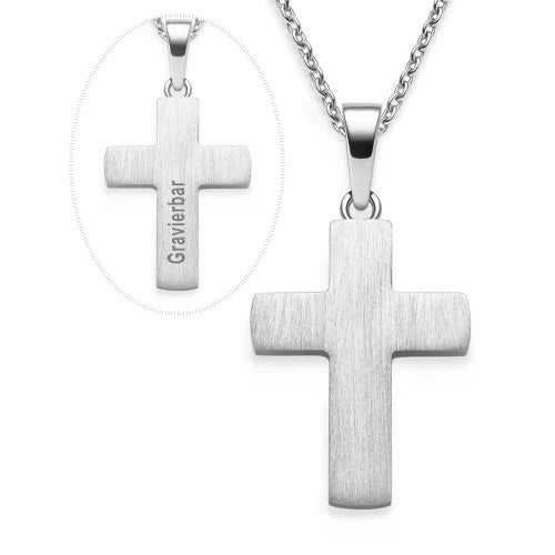 AMOONIC Kreuz Kette "Faith" schlichter gravierbarer Kreuzanhänger - Kinder-Schmuck (individuell anpassbare Halskettenlänge)