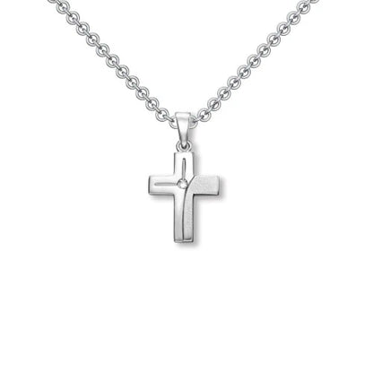 AMOONIC Kreuz Kette "Aurora" Kreuzanhänger mit Zirkonia Stein - Kinder-Schmuck (individuell anpassbare Halskettenlänge)