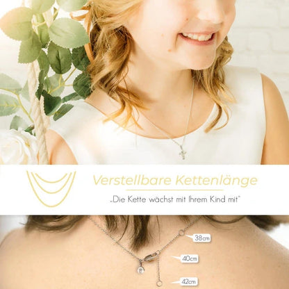 AMOONIC Kreuz Kette "Faith" schlichter gravierbarer Kreuzanhänger - Kinder-Schmuck (individuell anpassbare Halskettenlänge)