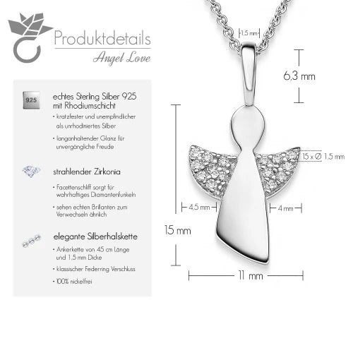 AMOONIC Engel-Set "Angels Love" Schutzengel - Talisman - Kinder-Schmuck-Set bestehend aus einer Kette und Ohrsteckern mit Zirkonia Steinen (individuell anpassbare Halskettenlänge)