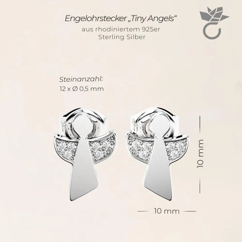 AMOONIC Engel-Set "Angels Love" Schutzengel - Talisman - Kinder-Schmuck-Set bestehend aus einer Kette und Ohrsteckern mit Zirkonia Steinen (individuell anpassbare Halskettenlänge)