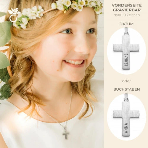 AMOONIC Kreuz Kette "Faith" schlichter gravierbarer Kreuzanhänger - Kinder-Schmuck (individuell anpassbare Halskettenlänge)