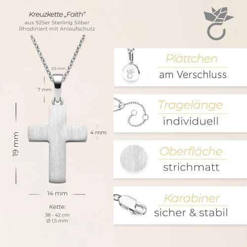 AMOONIC Kreuz Kette "Faith" schlichter gravierbarer Kreuzanhänger - Kinder-Schmuck (individuell anpassbare Halskettenlänge)