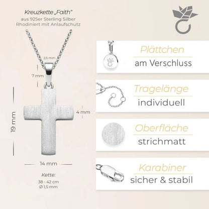 AMOONIC Kreuz Kette "Faith" schlichter gravierbarer Kreuzanhänger - Kinder-Schmuck (individuell anpassbare Halskettenlänge)