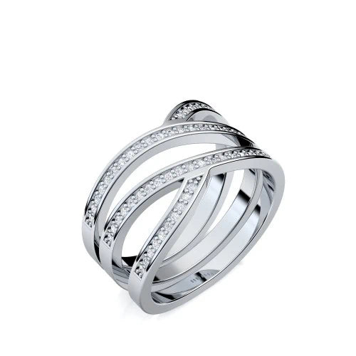 AMOONIC Ringmodell "CrossX" extravaganter Ring in Sterling Silber 925 mit 66 Zirkonia Steinen