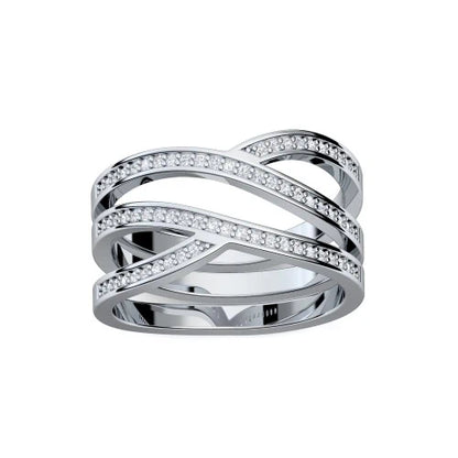 AMOONIC Ringmodell "CrossX" extravaganter Ring in Sterling Silber 925 mit 66 Zirkonia Steinen