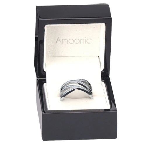 AMOONIC Ringmodell "CrossX" extravaganter Ring in Sterling Silber 925 mit 66 Zirkonia Steinen