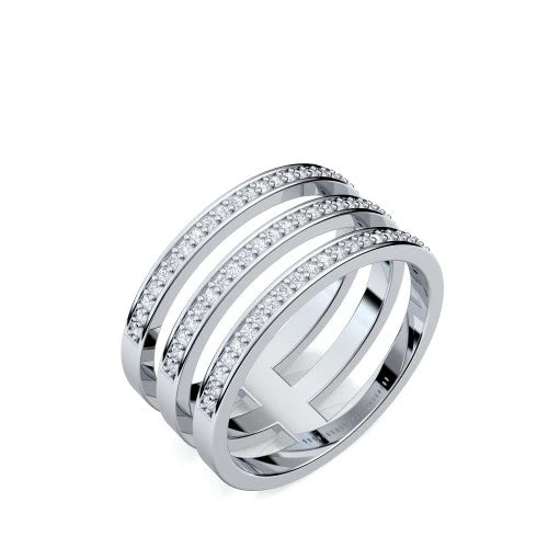 AMOONIC Ringmodell "Three Rows" funkelnder Ring in Sterling Silber 925 mit 69 Zirkonia Steinen