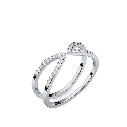 AMOONIC Ringmodell "Trio Essence" extravaganter Ring in Sterling Silber 925 mit 32 Zirkonia Steinen