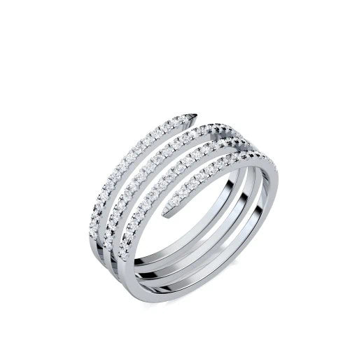 AMOONIC Ringmodell "Spiral" funkelnder Ring in Sterling Silber 925 mit 69 Zirkonia Steinen